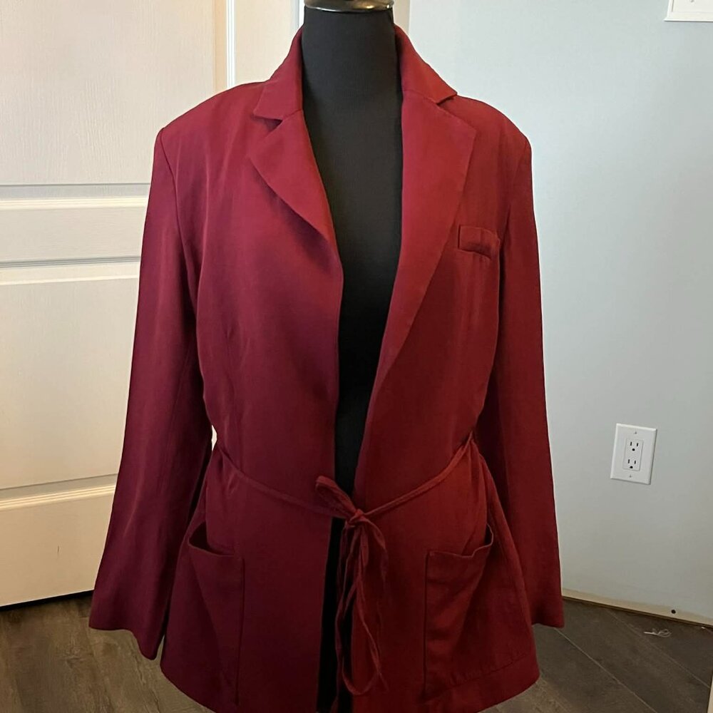 Zara Cut Out Blazer with Tie Detail Women's size Medium Burgundy